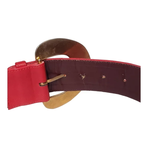 GIVENCHY Red Leather Gold Studded Belt 80/ 32 Made in France - Picture 5 of 9